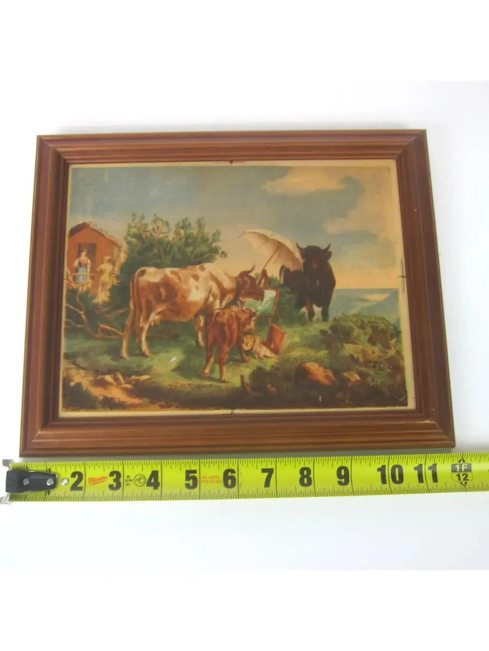 Antique Chromolithograph Art Print Cow As Painter 12x10 Frame Josef Julius Durst